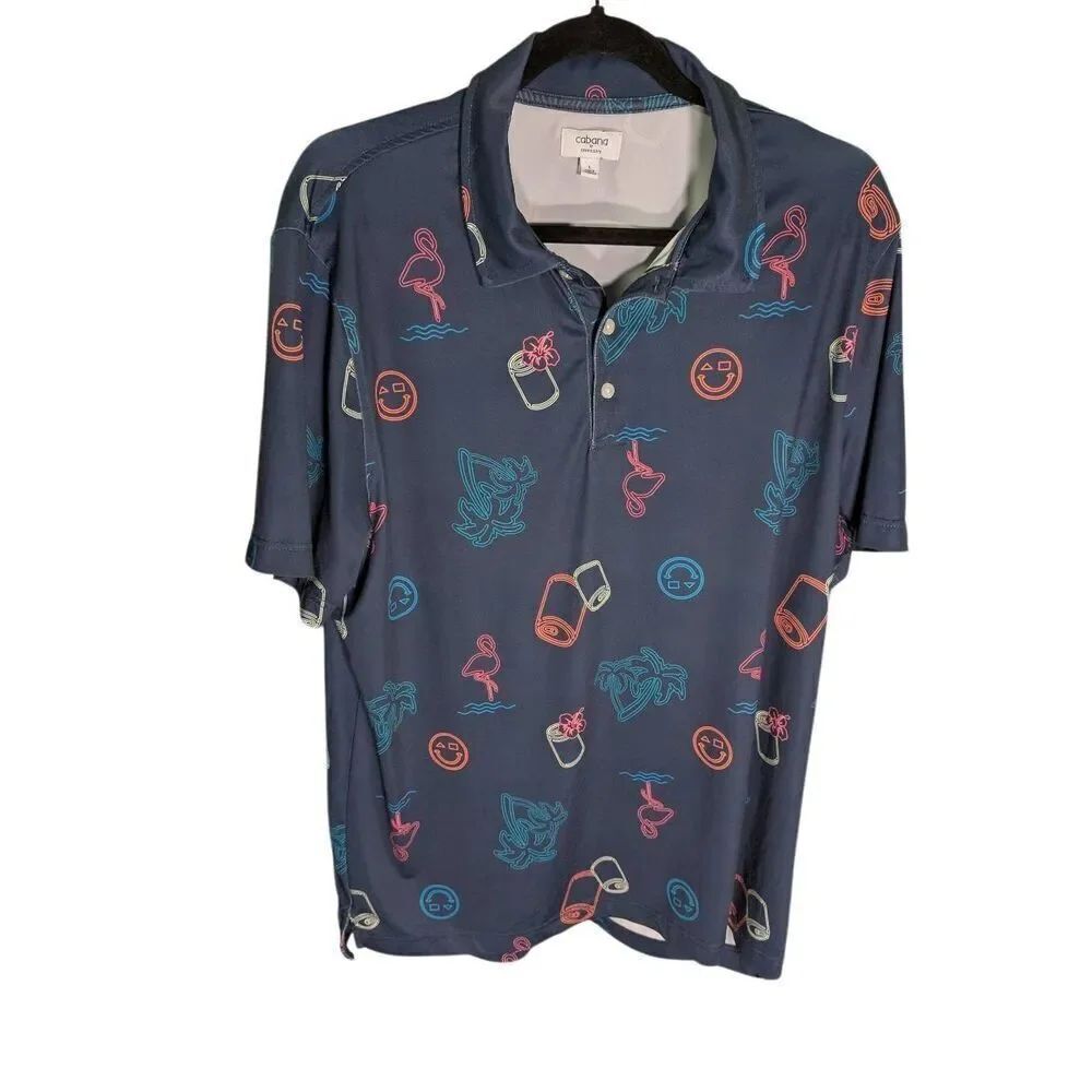 Cabana By Crown And Ivy Polo Shirt Flamingo Martini Neon Lights Men’s Large
